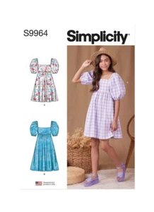 Simplicity Sewing Pattern S9964a Girls Dress With Back Bodice & Length sz 7-14 - Picture 1 of 7