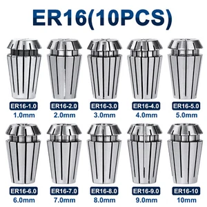 10pcs ER16 Spring Collet Set For CNC Milling Lathe Machine with Spanner 1-10mm - Picture 1 of 11