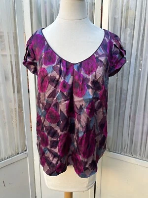 Kenar Women’s Purple Floral Print Too Blouse Shirt Short Sleeve Medium - Image 1 of 4