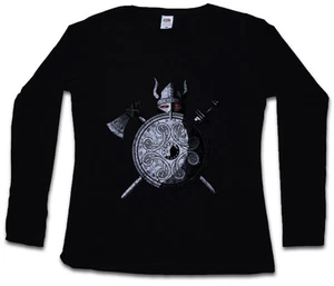 CAMISETA DE MUJER VIKING WARRIOR MANGA LARGA Ragnar Espada Escudo Celta Thor Odín - Imagen 1 de 1