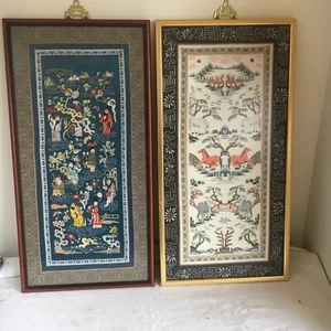 2 große Vintage Hongkong gerahmte Sticktafeln - Bild 1 von 9