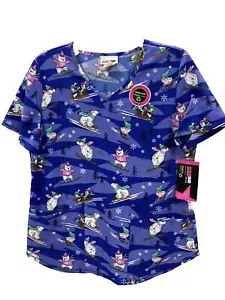 Women’s Scrub Top Christmas Polar Bear Penguin Size Small Scrubstar V-Neck - Picture 1 of 8
