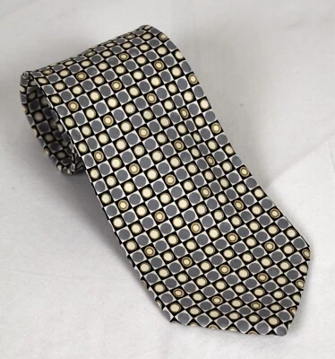 NOVA gravata Brioni cinza e branco com círculos e quadrados Art Deco 100% seda 3,75 x 59 - Imagem 1 de 4