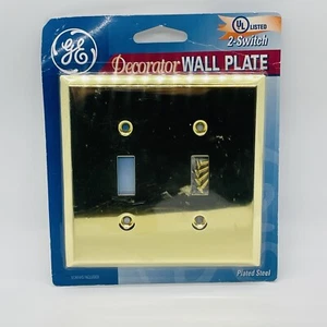 GE Decorator 2-switch wall plate Brass (Plated Steel) screws included UL Listed - Picture 1 of 4