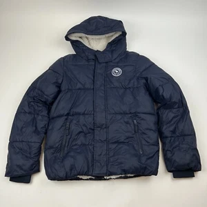 ABERCROMBIE Kids 15/16 Navy Zipper Sherpa Lined Hooded Jacket Full Zip Blue - Picture 1 of 9