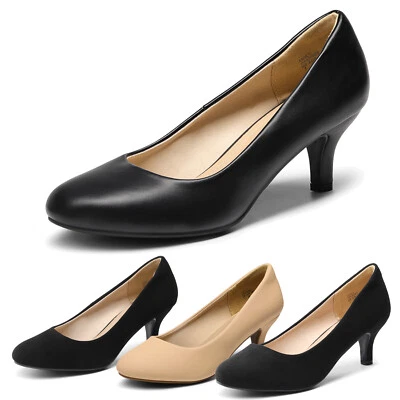 Zapatos de salón de vestir de talla ancha para mujer punta redonda tacón bajo de gatito oficina uso diario Foto 1 de 4