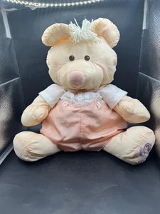 Fisher Price Vintage 1986 PUFFALUMP Orange Peach Bear Cub #8006 W/ Outfit 17" - Picture 1 of 5