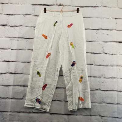 Pantalones para mujer SAINT TROPEZ WEST 8 chanclas recortadas bordadas de lino con cremallera Foto 1 de 4