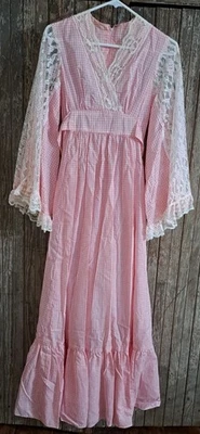 Vintage 1970s  Boho Prairie Dress Pink Gingham - Image 1 of 4