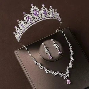 Swarovski    Crystal Bride Wedding Crown  tiara necklace and earrings set - Picture 1 of 3