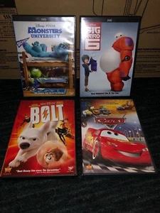 MONSTERS UNIVERSITY, BIG HERO 6, CARS, BOLT, 4 MOVIES, DVDS-DISNEY-GREAT SHAPE - Picture 1 of 1