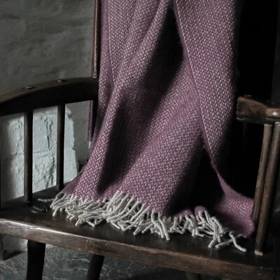 Purple Chevron British Made Rustic Wool Blanket - Quality Warm Country Farmhouse - Image 1 of 4