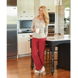 Hammacher Magee Lady Genuine Irish Flannel Lounge Pajama Pant Red Tartan Plaid L - Picture 1 of 6
