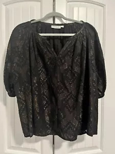 ROLLER RABBIT 158 $ Metallic Clip Punkte V-Ausschnitt Bluse Top Größe Large Puffärmel - Bild 1 von 4