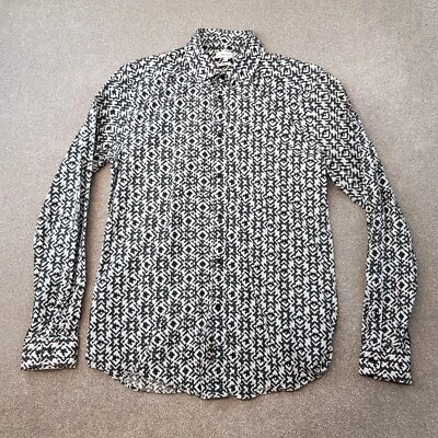 Reiss Mens Shirt Large White Black Brown Merci Slim Fit Geometric Viscose Smart - Image 1 of 4