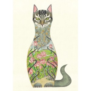 Cat Rose Garden Card Daniel Mackie DM Collection 7x5 Inch Blank 330gsm