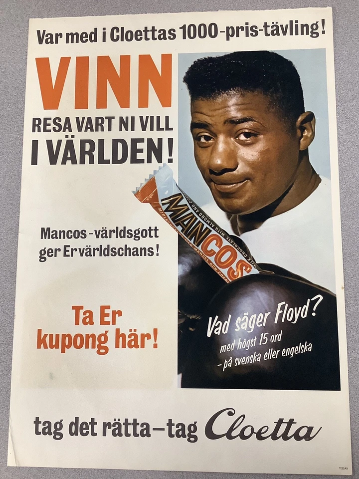 Floyd Patterson Vintage Advertisement Cloettas Candy 14x20 Boxing Poster Display - Image 1 of 1