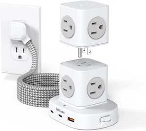 Tower Power Strip Flat Plug 9 Outlets 3 USB Surge Protector 5ft Extension Cord - Picture 1 of 6