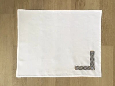 SET DE TABLE en LIN BLANC BRODÉ MAIN BLEU LINGE ANCIEN VINTAGE ORIGINE FRANCE - Photo 1/4