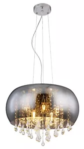 Lampadario Contemporaneo, Paralume Fumè con Cristalli di Vetro,5xE14 Globo Kalla - Foto 1 di 4