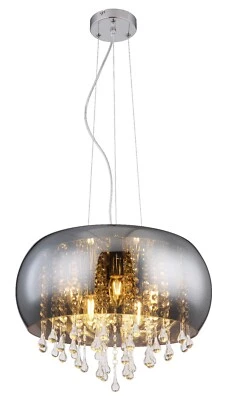 Lampadario Contemporaneo, Paralume Fumè con Cristalli di Vetro,5xE14 Globo Kalla - Immagine 1 di 4