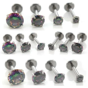 18G Dark Rainbow Flat Back Earrings Stud Triple Helix Nose Ring 1/4" 2-5mm Rings - Picture 1 of 8