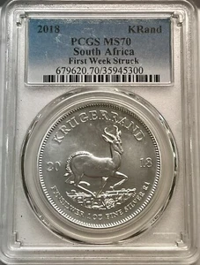 2018 South Africa KRand PCGS MS 70 First Week Struck 1 oz Silver - Picture 1 of 4