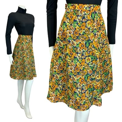 MINIFALDA FLOTANTE MALLA FLORAL AMARILLO AZUL MARINO BOHO AÑOS 60 70 DE COLECCIÓN 18 Foto 1 de 4