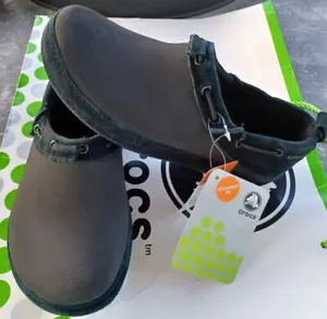 CROCS SURREY SLIP ON SUEDE LEATHER CLOG SLIP ON SHOE~Black~Women 7~NEW - Picture 1 of 11