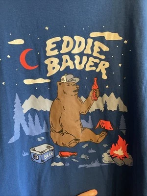 Camiseta Hombre Eddie Bauer, Oso Camping Viaje Estampado Gráfico Talla Grande Azul Foto 1 de 4