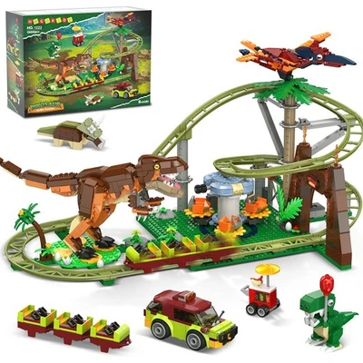 HOGOKIDS Dinosaurier Achterbahn Bausteine Spielzeug – 1222pcs Achterbahn Baus...