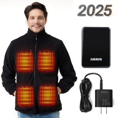 ARRIS Men`s Heated Fleece Jacket with Battery, Electric Heating Coat Full Zip - Image 1 of 4