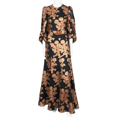 ANDREW GN Black Gold Silk Floral Brocade Gown Size 34 US 2 - Image 1 of 3