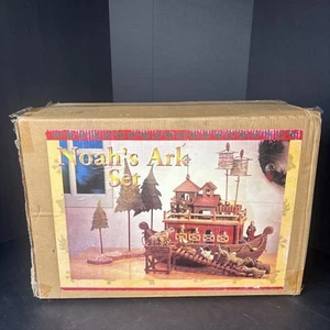 VINTAGE Noah's Ark Large Wooden Set Polyresin 20 Animals & Noah (Sam's Club) - Picture 1 of 17