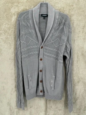 Suéter Express Para Hombres XL Alto Gris Cuello Chal Tejido Cárdigan Academia Preppy Foto 1 de 4