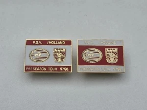 ARSENAL V PSV PRE SEASON TOUR 97/98 SET OF 2 VINTAGE PIN BADGES - Picture 1 of 2