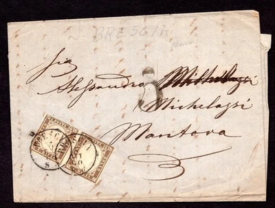 ITALY SARDINIA SCOTT #11h IMPERF PAIR GREYISH BROWN TIED BRESCIA TO MANTOVA - Image 1 of 3