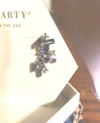 Bomb Party September 2023 Earrings" Pure Intentions" Sapphire C Z/ Rhodium Plate - Image 1 of 4