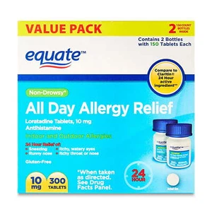 Equate Allergy Relief Loratadine Tablets 10 mg, Antihistamine, 300 Count - Picture 1 of 4
