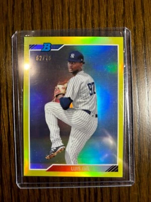 2020 Bowman Heritage LUIS GIL 1992 Yankees Yellow Refractor 62/75 Rookie RC - Image 1 of 2