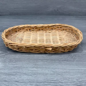 Small Oval Wicker Rattan Basket Country Cottage Shallow Tray 8.5" x 4.5" - Picture 1 of 14