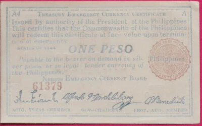PHILIPPINES (GUERRILLA) 1 PESO 1944 NEGROS PROVINCE ORIENTAL CURRENCY COMMITTEE, - Image 1 of 2