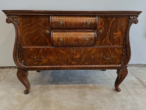 ANTIQUE C. EARLY 1900s Tiger Zebra Wood French Rococo Cabinet Dresser Cover