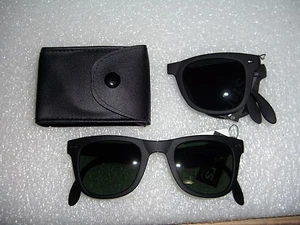 KLAPPBARE SONNENBRILLE RETRO KLASSISCH HORNRAND SCHIRME MIT DUNKLEN GLÄSERN UND GÜRTELTASCHE - Bild 1 von 1