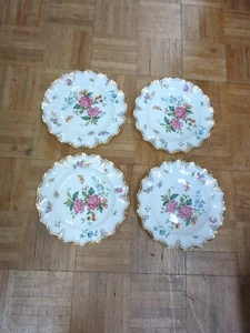Antique Royal Crown Derby Dinner Plate Set Ruffle Edge Butterfly Plates Set 4 - Picture 1 of 11