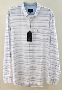Ben Sherman Shirt XL NWT $99 Blue White Striped Linen Blend Long Sleeves - Picture 1 of 3