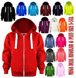 Ladies Plain Zip Up Hoodie Women Fleece Jacket Hooded Top UK S To L - Picture 1 of 19