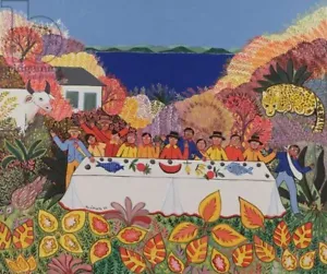 The Big Banquet by Jose Pinto 32yr print on card perfect 30 x 22cm - Picture 1 of 2