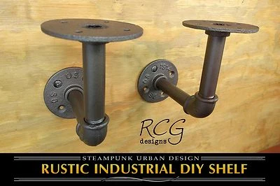 Pair 4x4" L Brackets DIY Pipes (8"-10" deep shelf) urban steampunk rustic decor - Image 1 of 4
