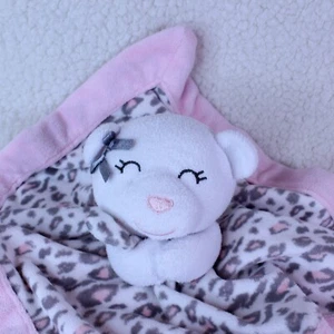 Security Blanket Carter's Pink Cheetah Print w Teddy Bear Baby Girl Lovey Plush - Picture 1 of 6